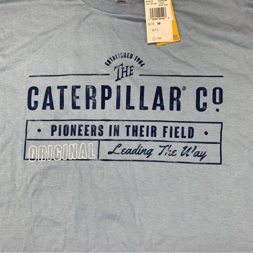 Caterpillar Mens Foundation Pioneers Logo T-Shirt Blue Fog M - Picture 4 of 11